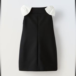 Zara black shift dress with white shoulder bows